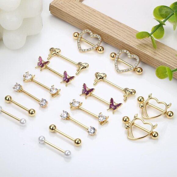 8 Pairs 14G Stainless Steel CZ Nipple Rings Set Hypoallergenic Jewelry - Picture 5 of 6